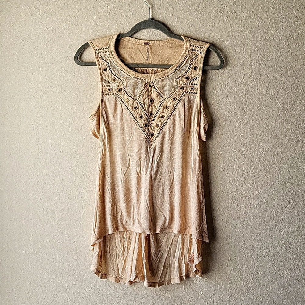 FREE PEOPLE Cream Studded Tank